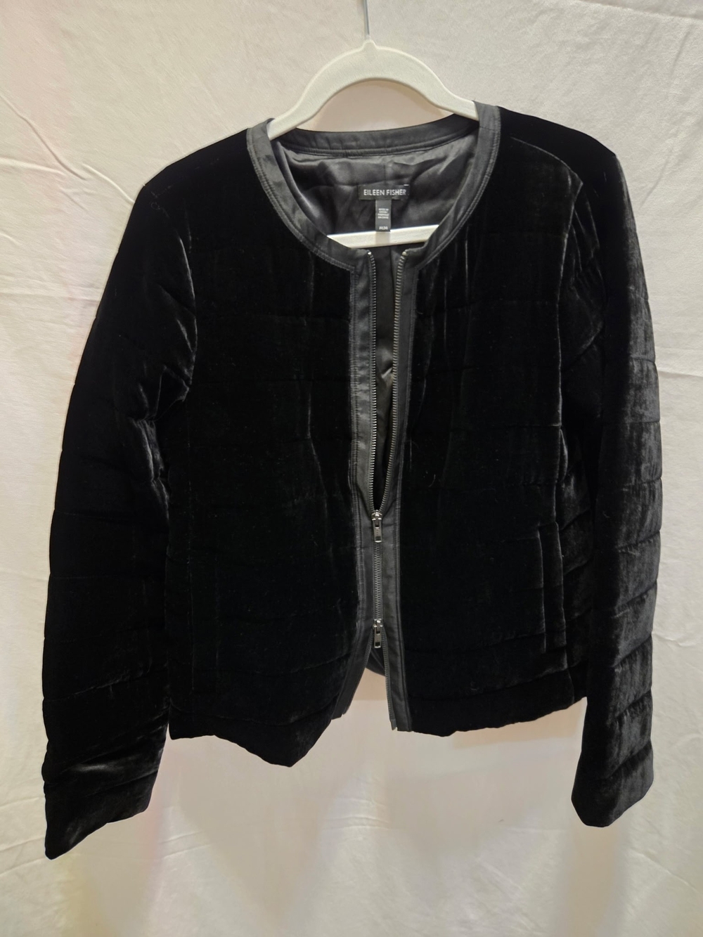 Eileen Fisher Black Velvet Quilted Zip Jacket